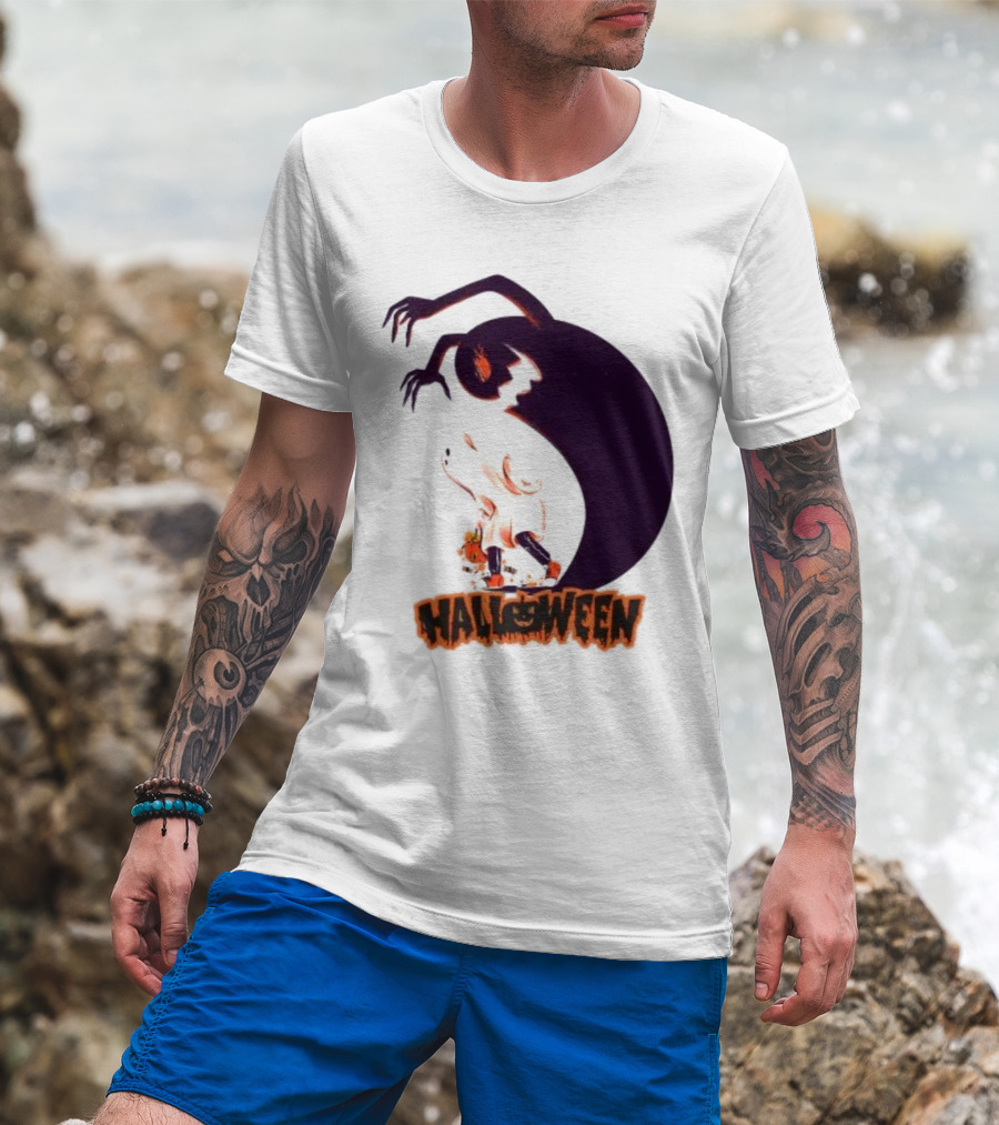 Happy Halloween Spooky Shadow Ghost With Pumpkin T-Shirt