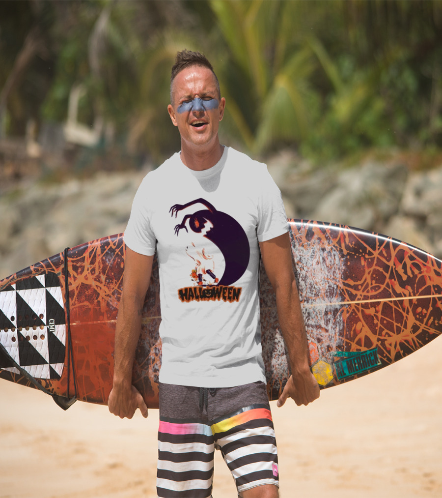 Happy Halloween Spooky Shadow Ghost With Pumpkin T-Shirt