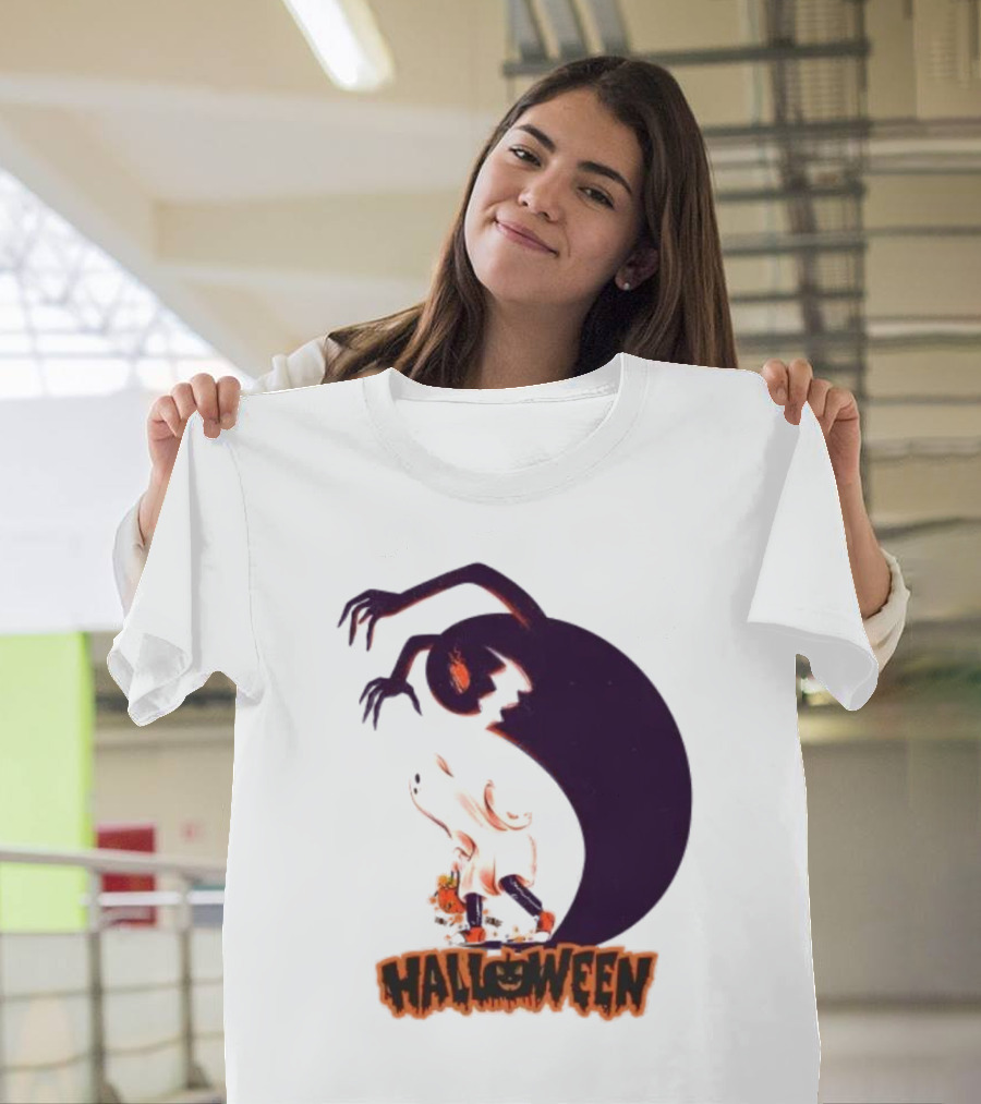 Happy Halloween Spooky Shadow Ghost With Pumpkin T-Shirt