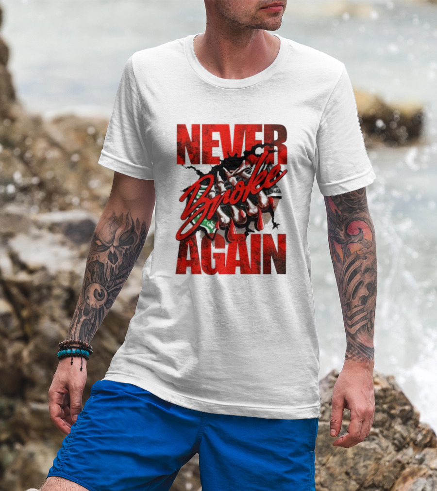 Never Broke Again Red Dripping With Money Seafoam Highlights T-Shirt