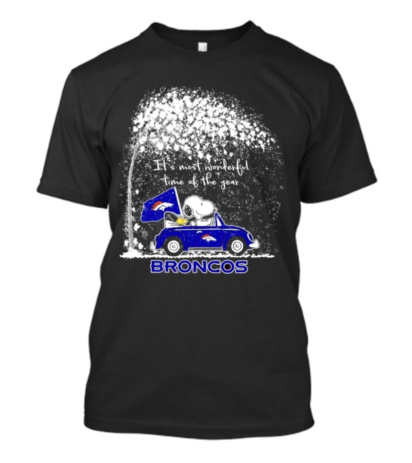 Snoopy And Woodstock Broncos It’s Most Wonderful Time Of The Year Winter Scene T-Shirt