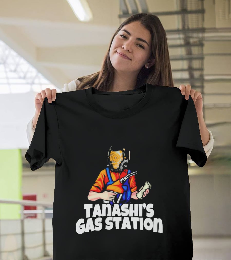 Tanashi’s Gas Station Attendant With Retro Helmet And Orange Uniform Holding Fuel Pump And Money T-Shirt