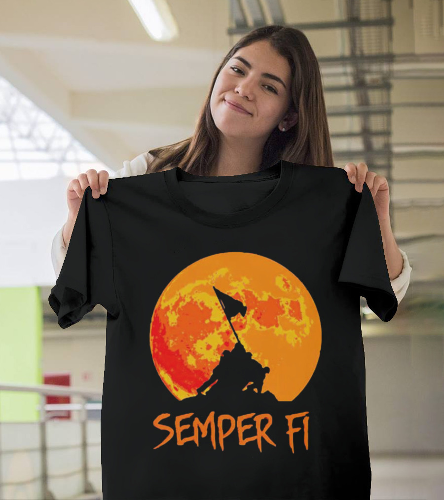 Semper Fi Halloween Full Moon Flag Raising T-Shirt