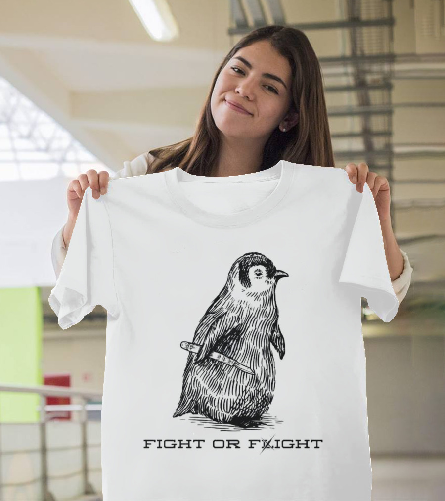 Fight or Flight Penguin with Knife Image T-Shirt