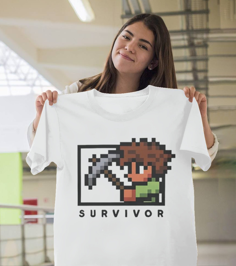 Terraria Survivor Pixel Art Character With Pickaxe T-Shirt