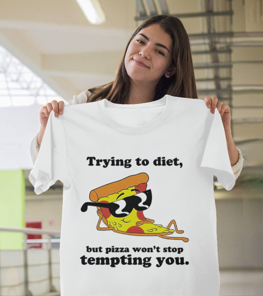Trying to Diet but Pizza Won’t Stop Tempting You with Relaxed Pizza Slice in Sunglasses T-Shirt
