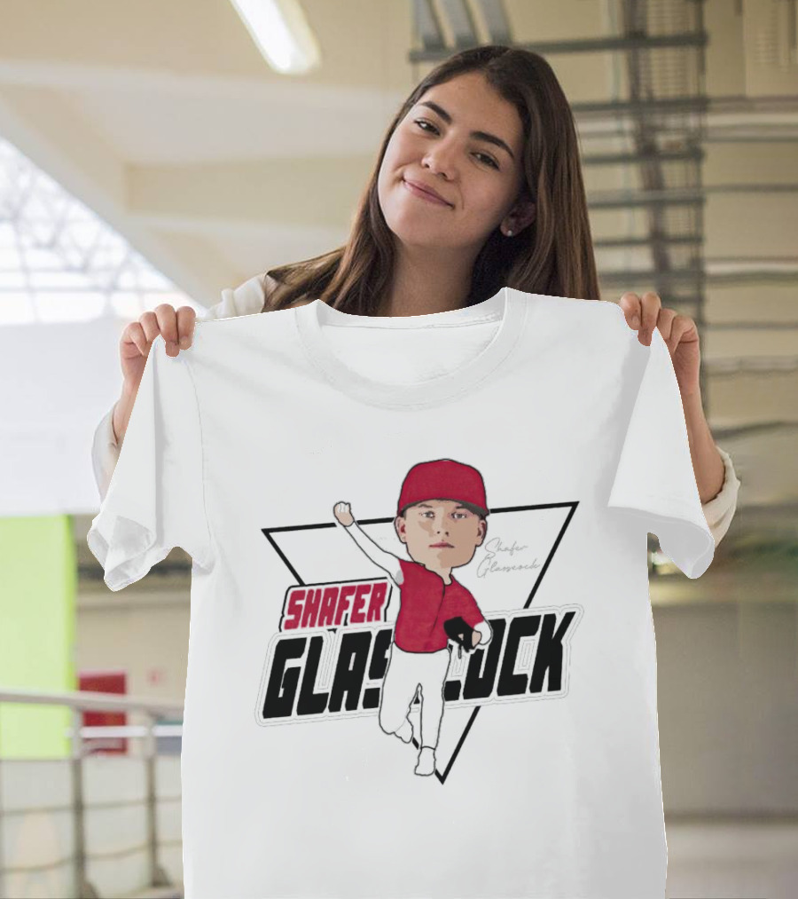 Shafer Glasscock Caricature Signature Red Cap Baseball Pose T-Shirt