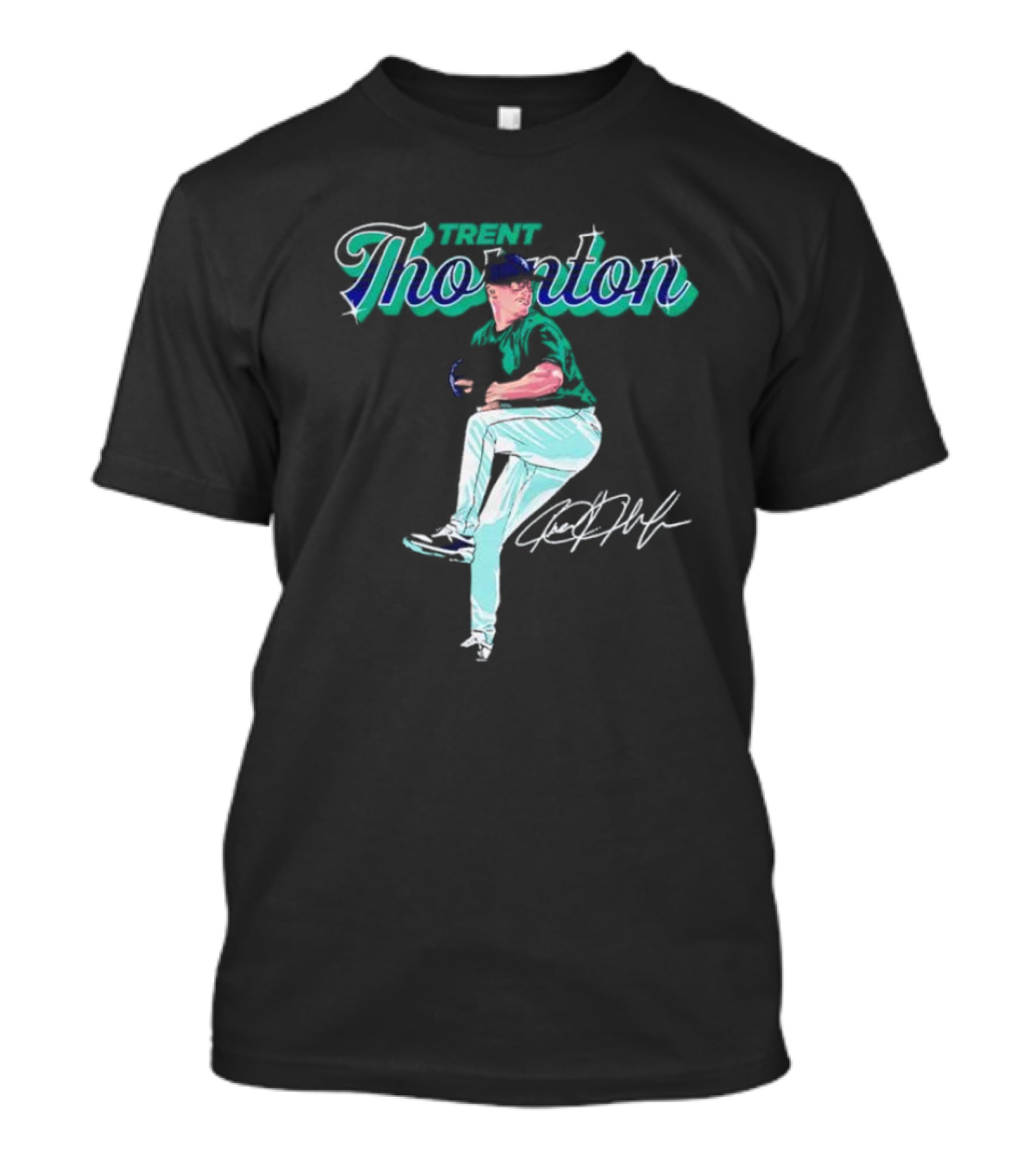 Trent Thornton Pitching Seattle Mariners Baseball Signature T-Shirt