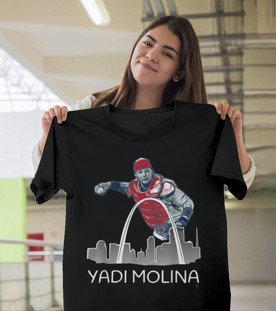 Yadi Molina St. Louis Skyline Arch Baseball T-Shirt