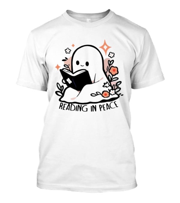 Reading In Peace Halloween Ghost Surrounded By Flowers T-Shirt