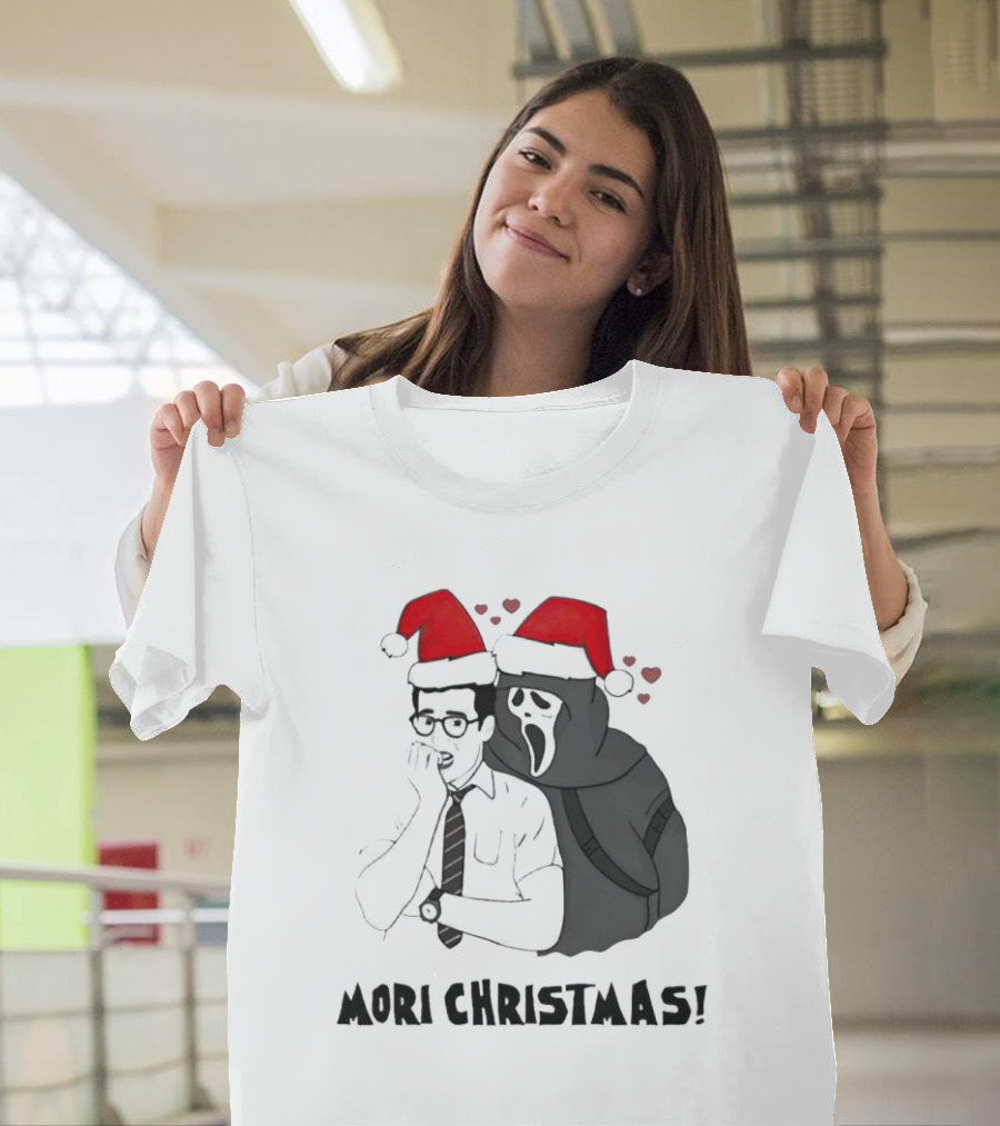 Ghostface Mori Christmas Santa Hats and Hearts T-Shirt