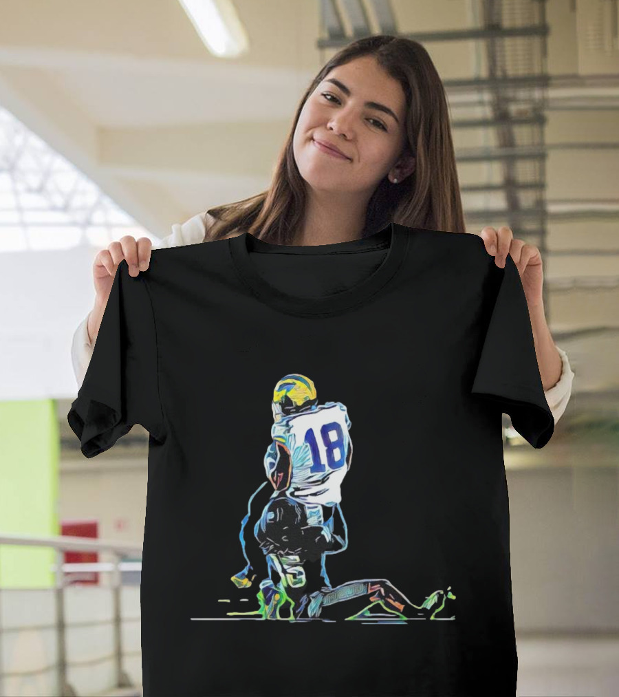 Michigan Wolverines Colston Loveland 18 Neon Football Sketch T-Shirt