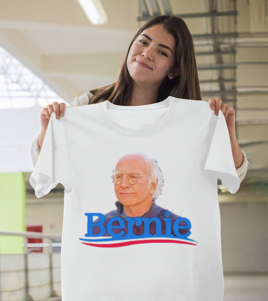 Bernie Larry David Parody With Blue Lettering And Red Stripe T-Shirt