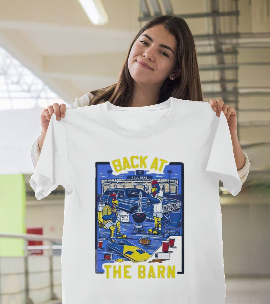 Back at the Barn Roll Hens Tailgate Scene with Cornhole and Grill T-Shirt
