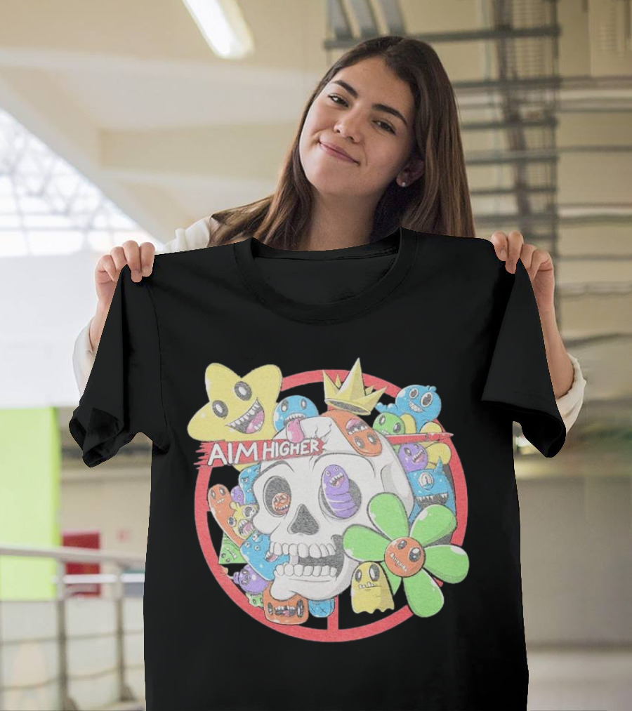 Friends N Monsters Aim Higher Cotton Candy Skull Star Flower T-Shirt