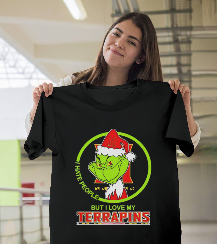 Grinch I Hate People But I Love My Maryland Terrapins Christmas T-Shirt