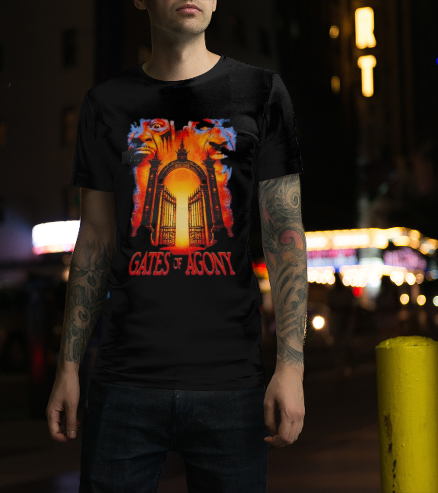 Gates Of Agony Open The Gates With Horror Faces And Fiery Entrance T-Shirt