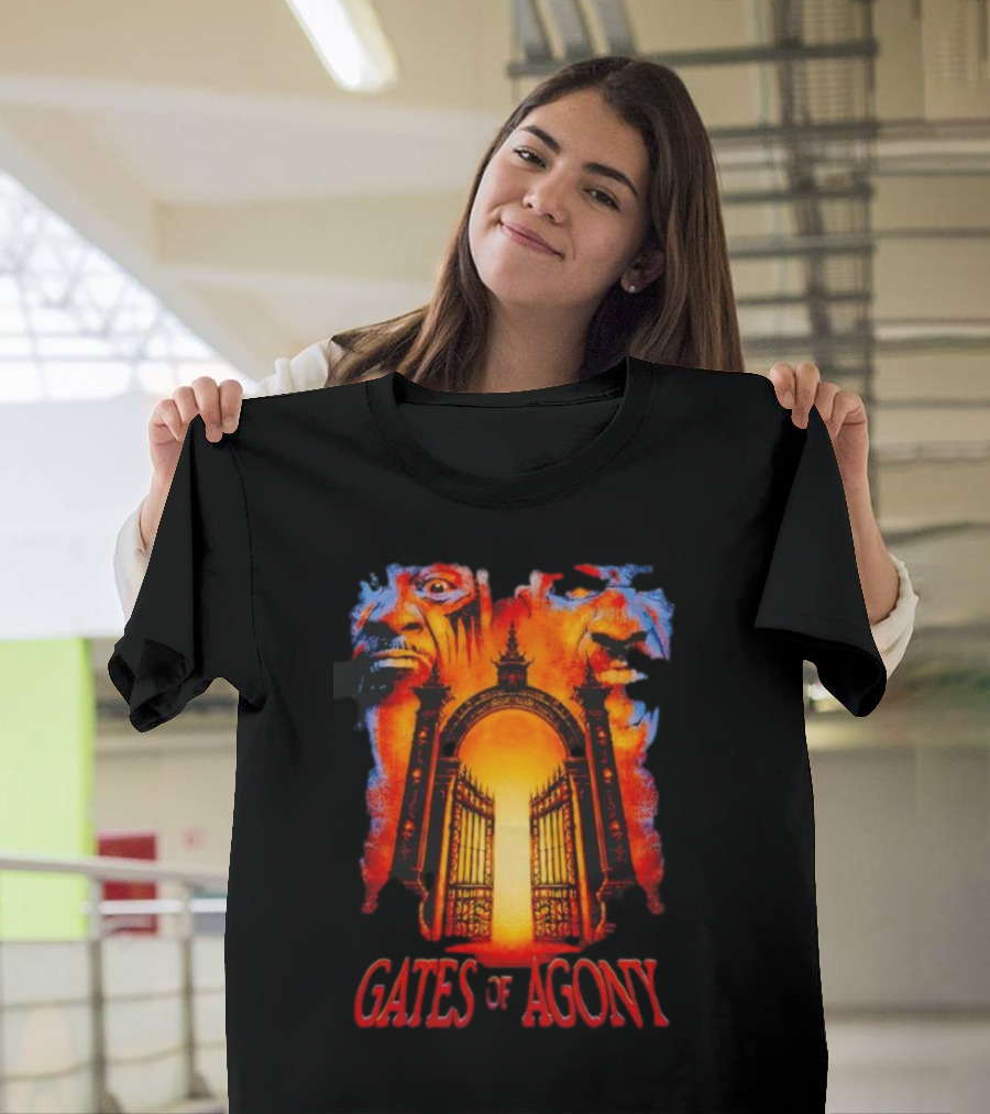 Gates Of Agony Open The Gates With Horror Faces And Fiery Entrance T-Shirt