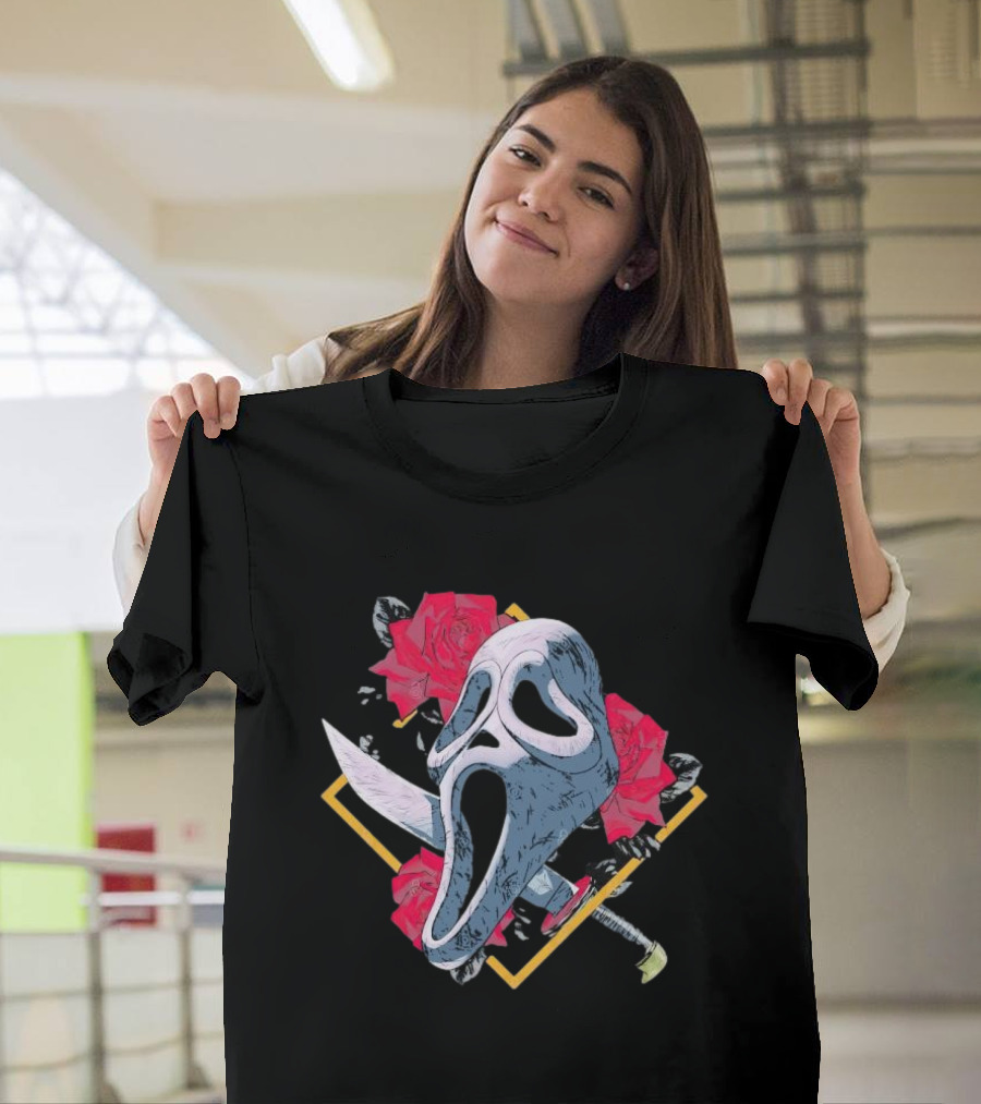Ghostface Mask with Roses and Knife T-Shirt