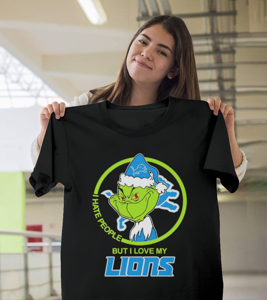 Grinch I Hate People But I Love My Detroit Lions T-Shirt