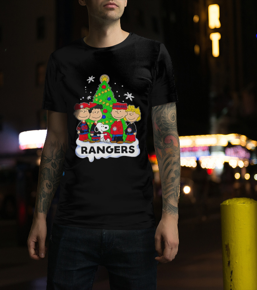 Peanuts Snoopy Christmas Tree Texas Rangers Winter Holiday T-Shirt
