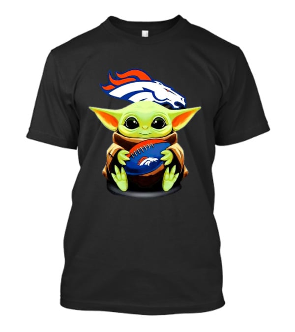 Baby Yoda Hugs Denver Broncos Football T-Shirt