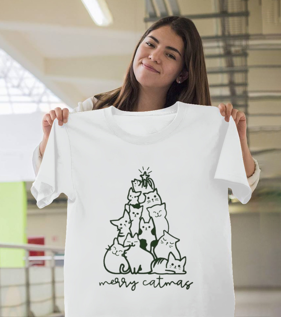 Merry Catmas Cats Christmas Tree T-Shirt