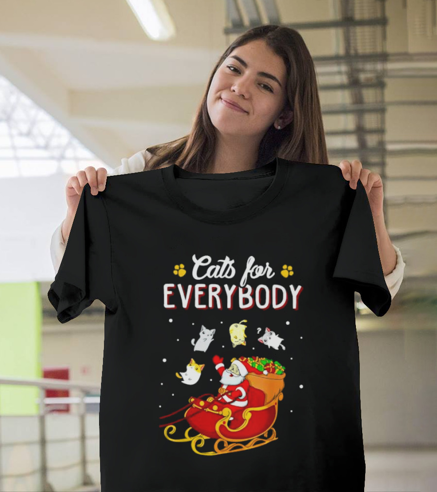 Cats for Everybody Santa with Cats Sleigh Christmas T-Shirt