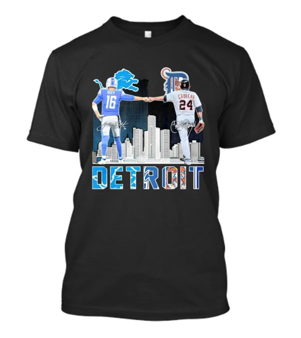 Detroit City Signatures Lions Goff Tigers Cabrera T-Shirt