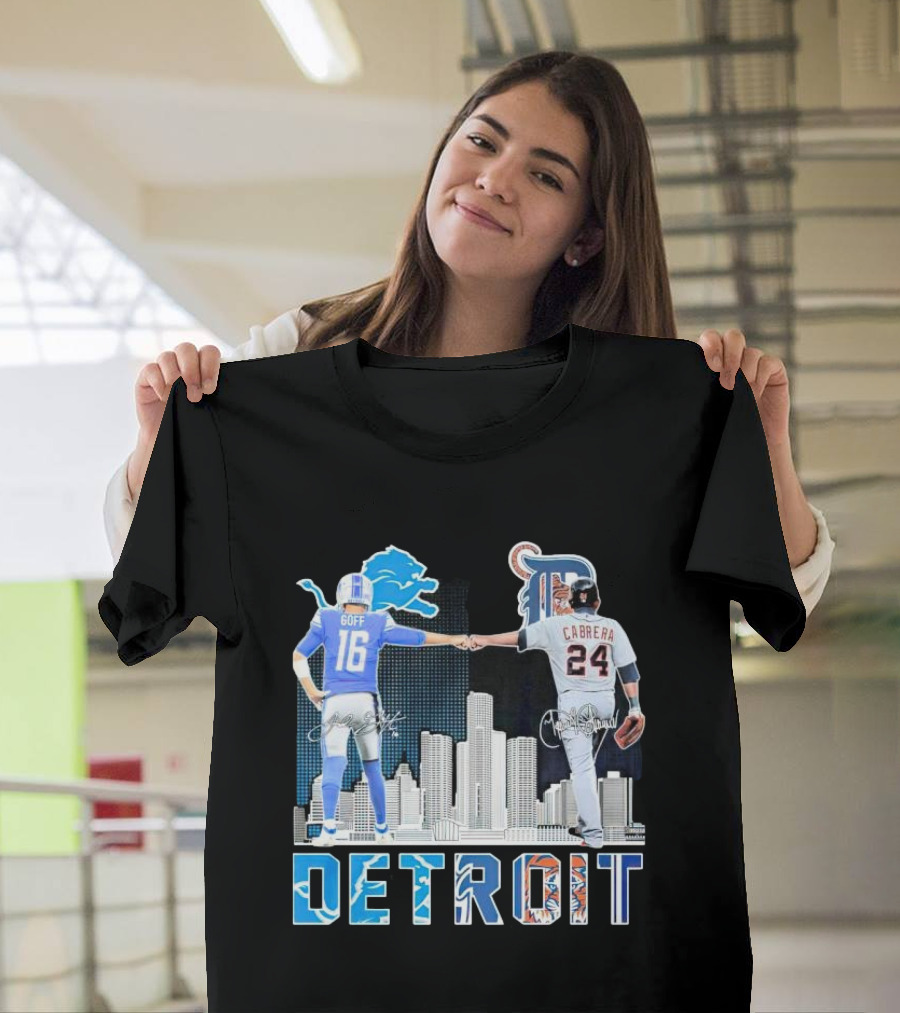 Detroit City Signatures Lions Goff Tigers Cabrera T-Shirt