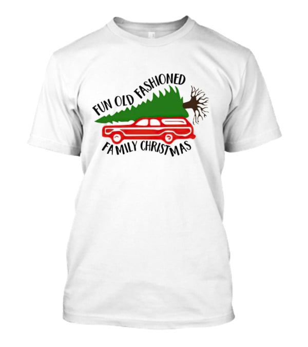 Fun Old Fashioned Family Christmas Station Wagon Tree Scene T-Shirt