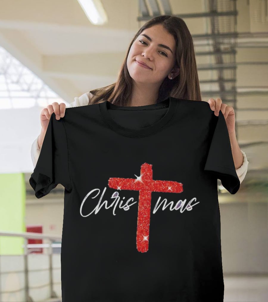 Christmas Crucifix Sparkle T-Shirt