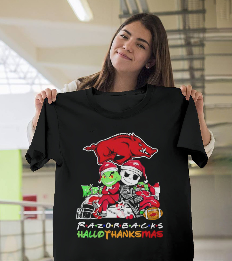 Razorbacks Grinch Jack Skellington Friends HalloThanksMas T-Shirt