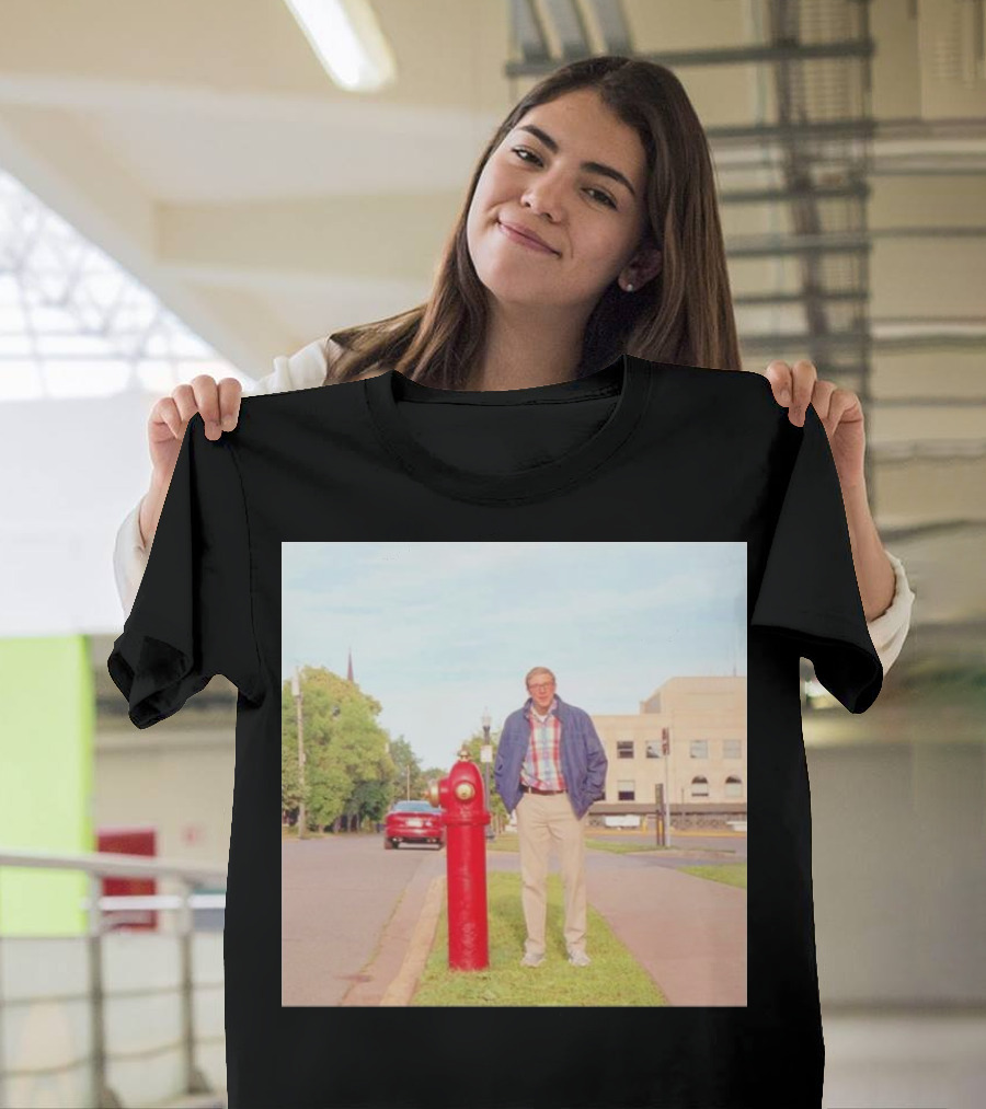 Joe Pera Next to Red Fire Hydrant on Street with Red Car in Background T-Shirt