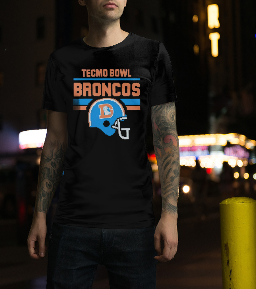 Tecmo Bowl Denver Broncos Retro Helmet Pixel T-Shirt