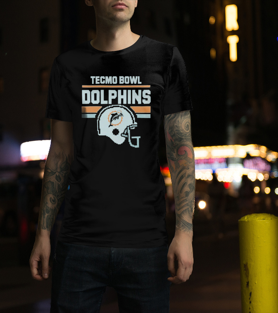 Tecmo Bowl Dolphins Retro Miami Football Helmet T-Shirt