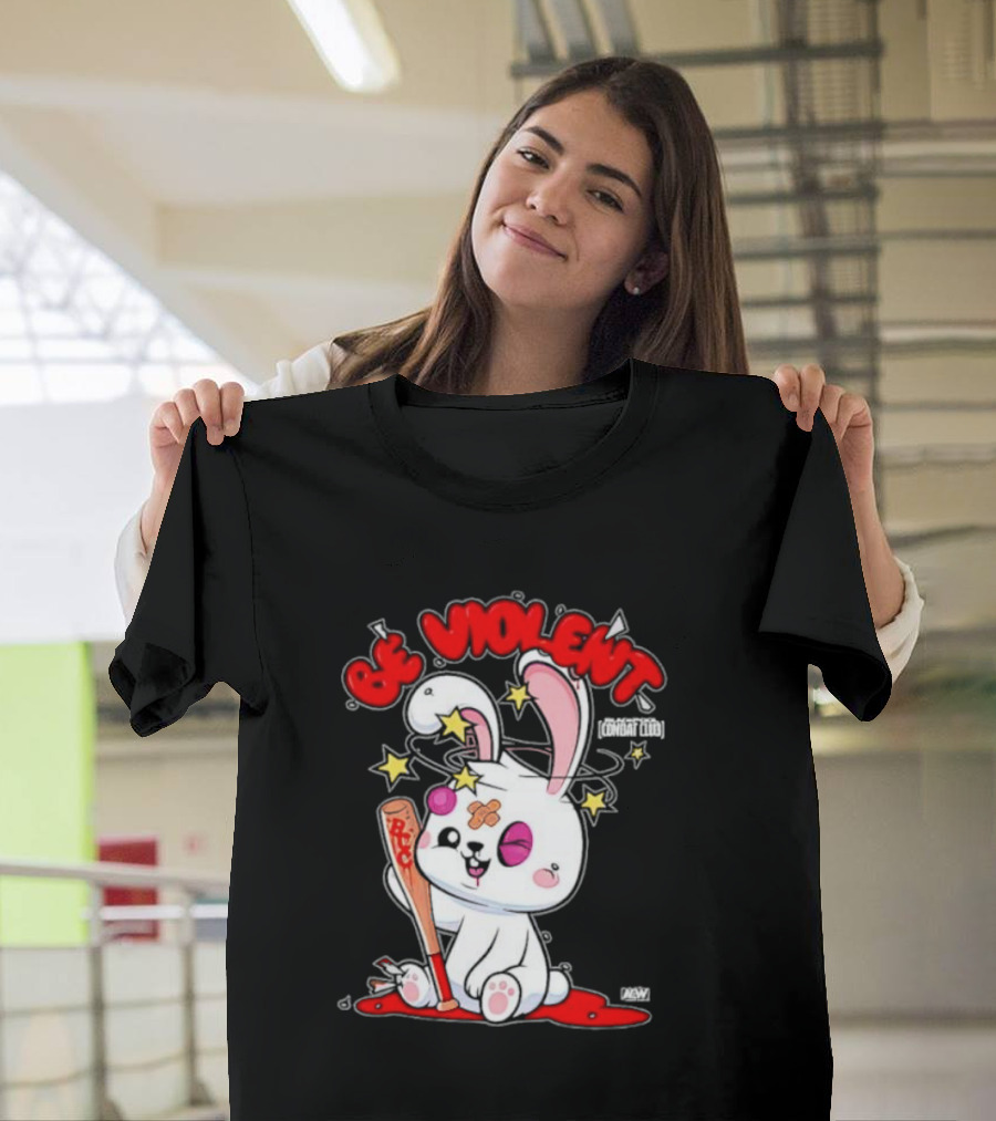 Blackpool Combat Club Be Violent Bunny With Bat And Stars T-Shirt
