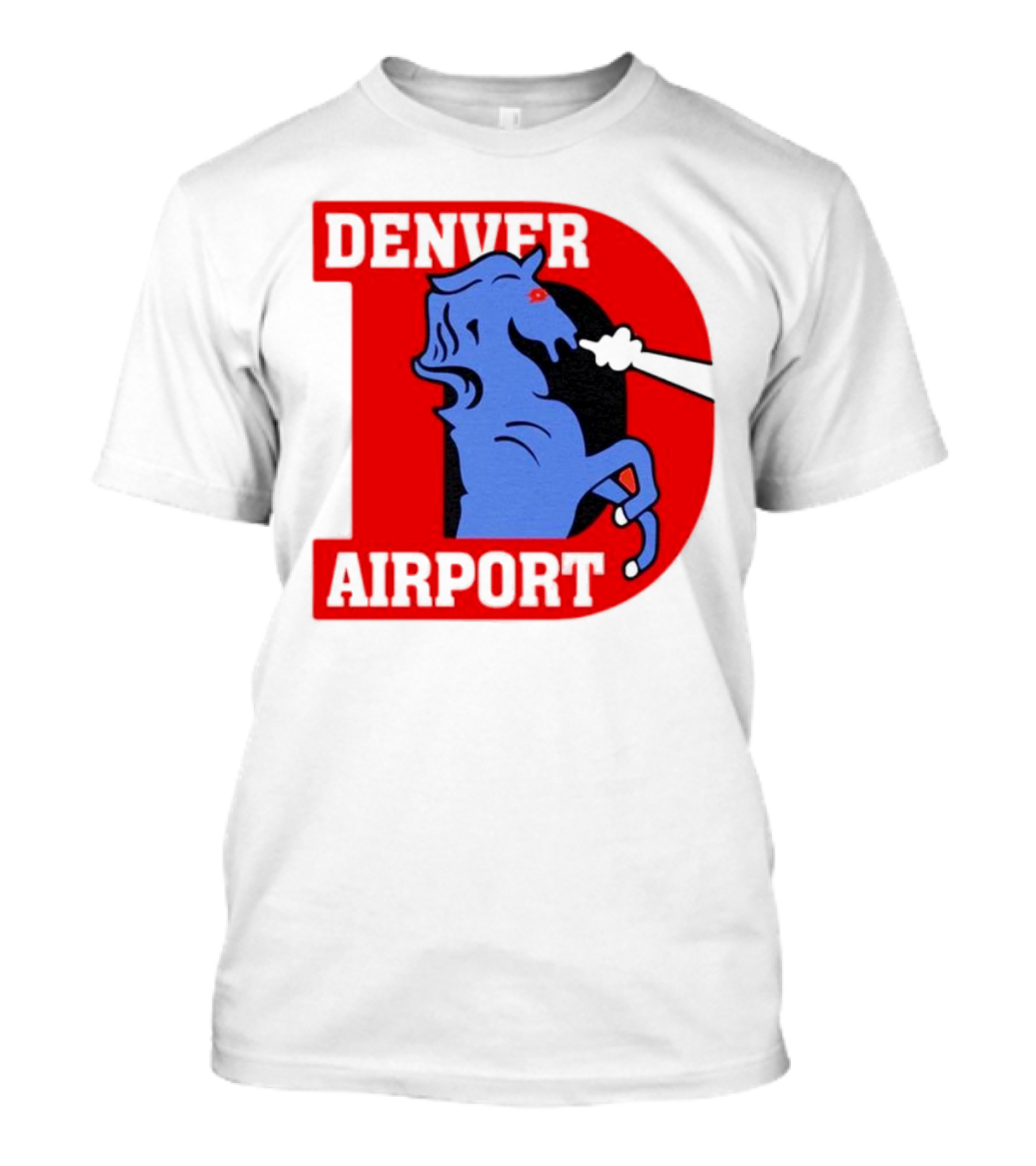 Denver Airport Blue Mustang Icon With Red Letter D T-Shirt