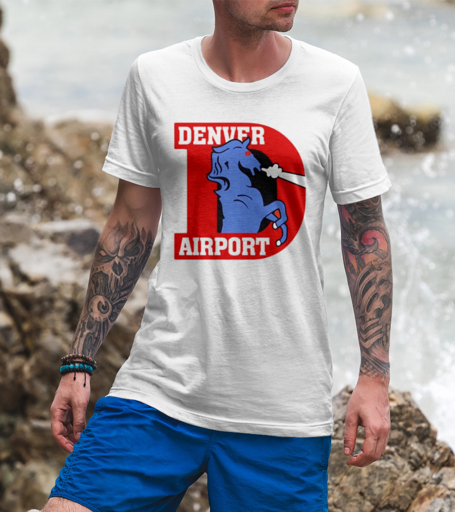 Denver Airport Blue Mustang Icon With Red Letter D T-Shirt