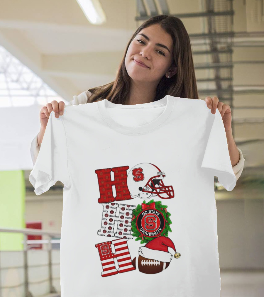 NC State Wolfpack University Christmas Football Helmet Text T-Shirt
