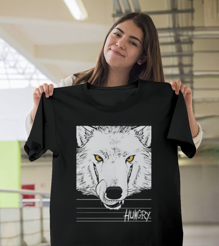 Hungry Wolf Illustration With Intense Expression T-Shirt