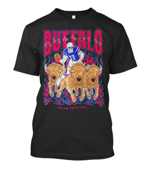 Buffalo Football Dead Threads Skeleton Quarterback Riding Buffalos T-Shirt