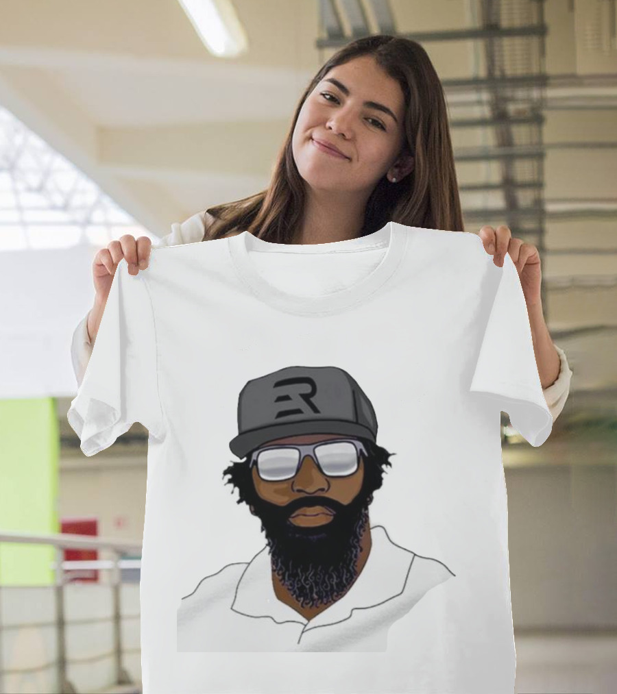 Geno Stone Wearing Ed Reed Illustration with ER Hat T-Shirt