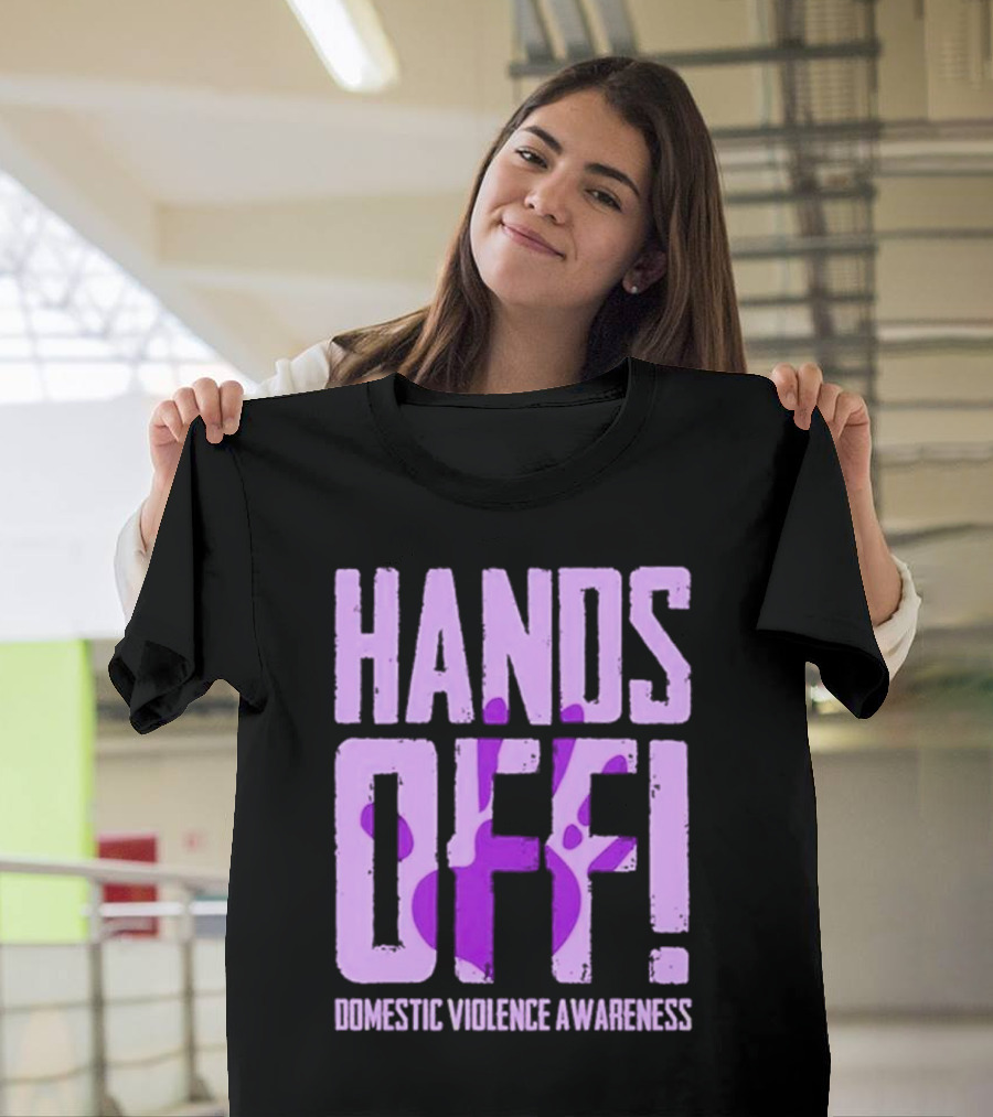 HANDS OFF DOMESTIC VIOLENCE AWARENESS PURPLE HANDPRINT T-Shirt