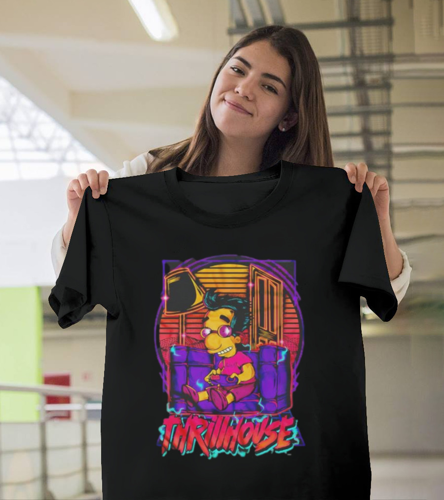 Milhouse Van Houten Thrillhouse Retro Gaming Neon Scene T-Shirt