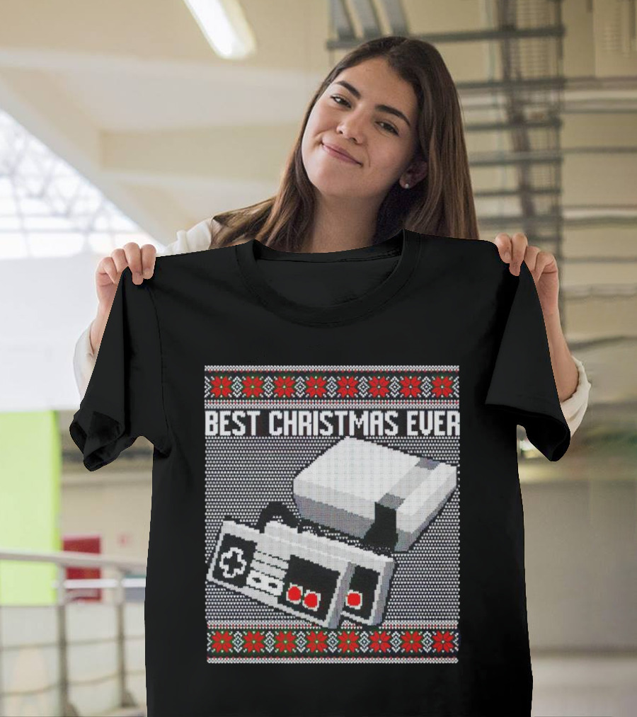 Nintendo NES Console Pixel Art Best Christmas Ever Retro Gaming Holiday T-Shirt