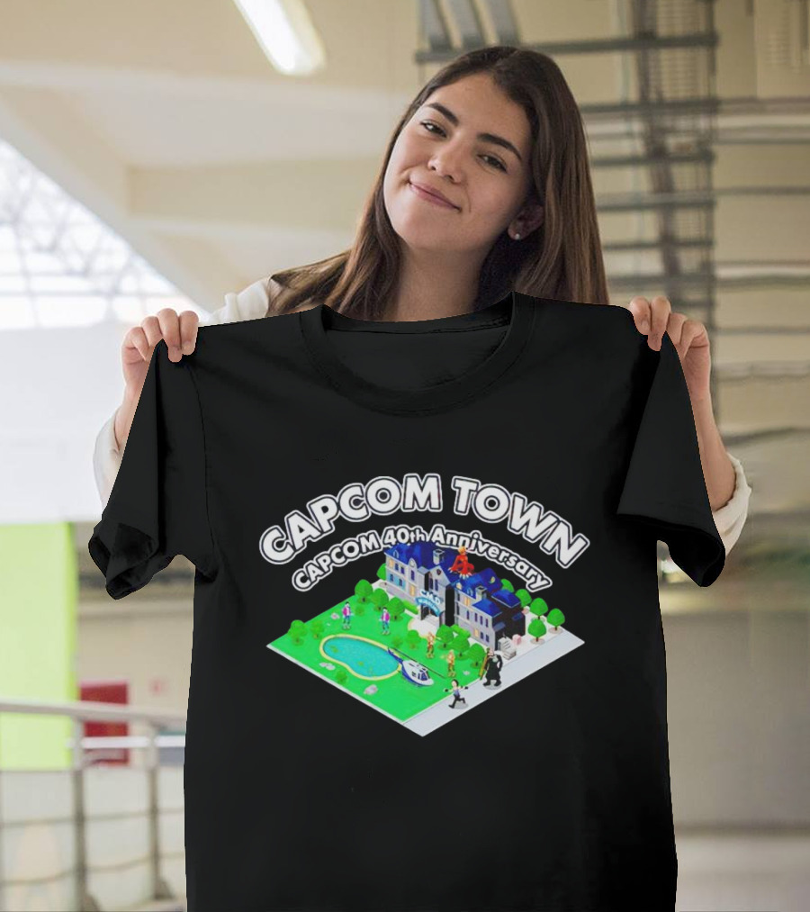 Capcom Town CAPCOM 40th Anniversary with Characters and Mansion Scene T-Shirt