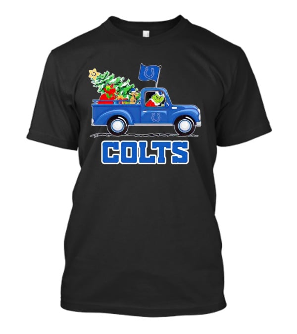 Grinch Driving Christmas Truck With Indianapolis Colts Logo And Tree T-Shirt