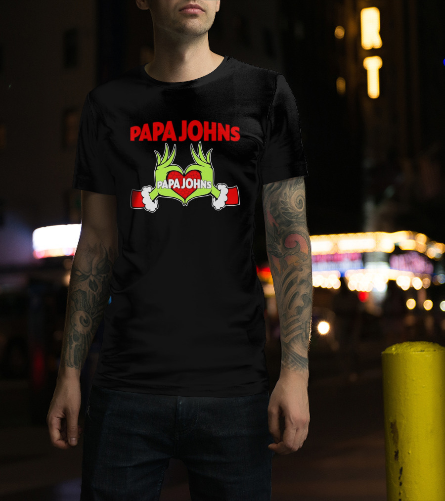 Papa Johns Grinch Hands Heart Christmas T-Shirt
