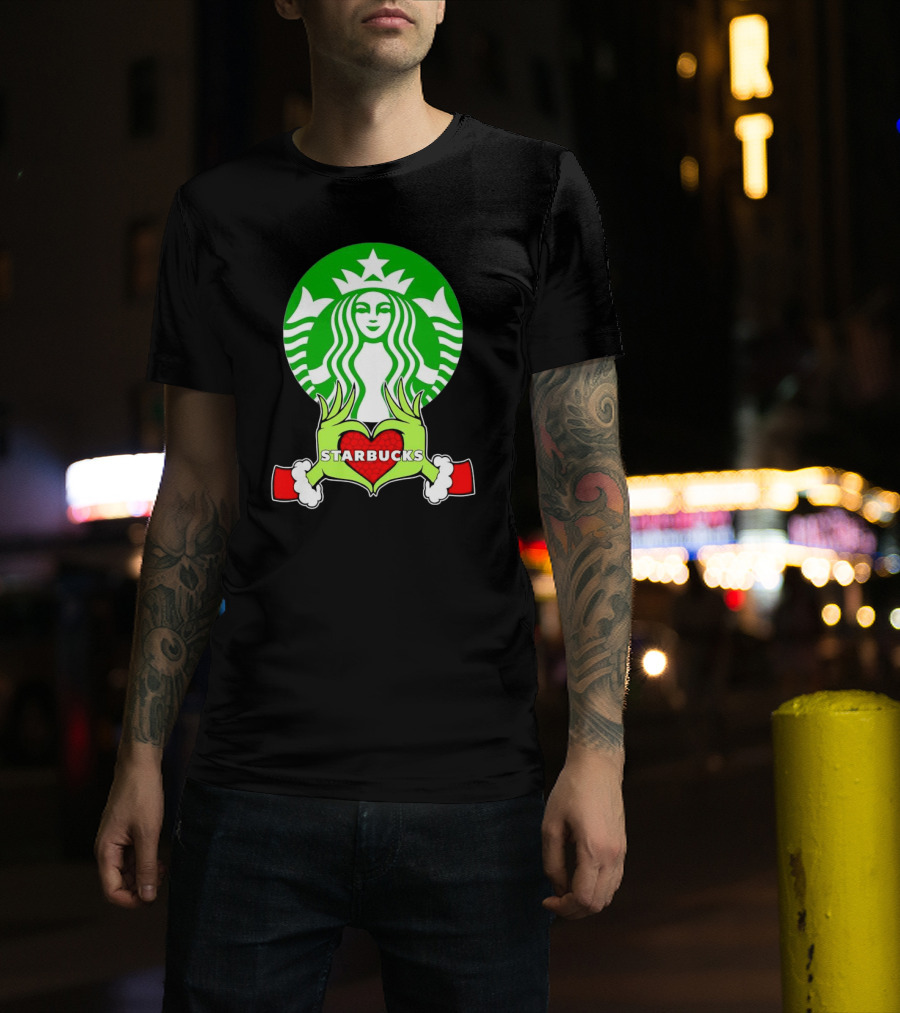 Grinch Hands Holding Heart Starbucks Christmas T-Shirt